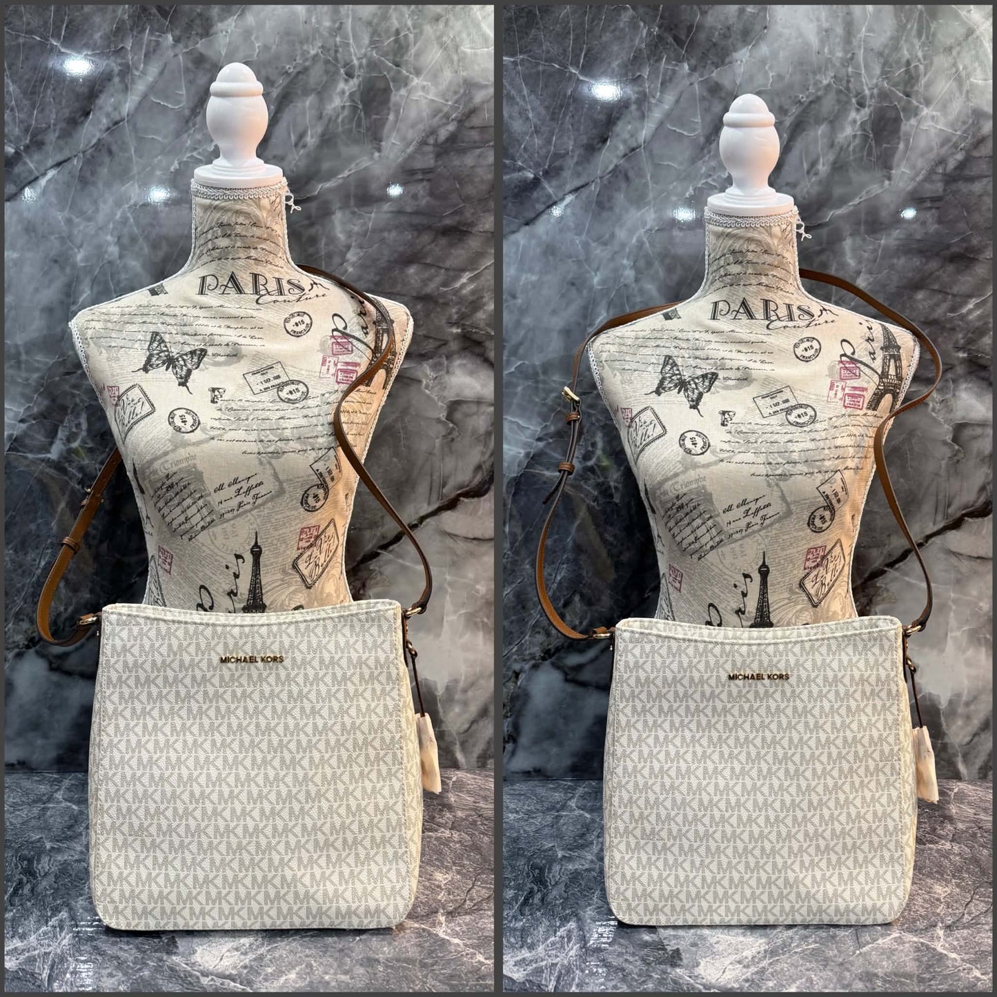MICHAEL KORS JET SET TRAVEL LARGE MESSENGER LOGO VANILLA