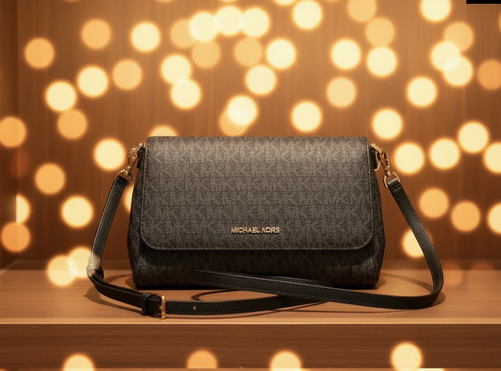 MICHAEL KORS LOGO FLAP CROSSBODY - MONOGRAM BLACK COLOR