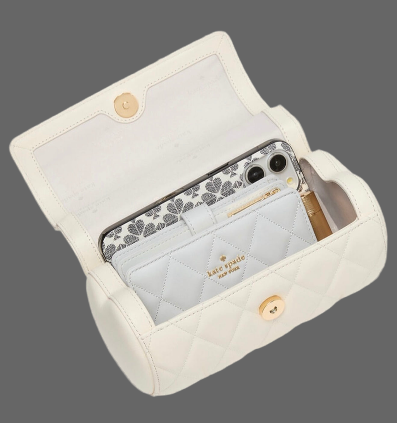 KATE SPADE QUILTED HEART BARREL TOP HANDLE/CROSSBODY - SMALL - MERINGUE