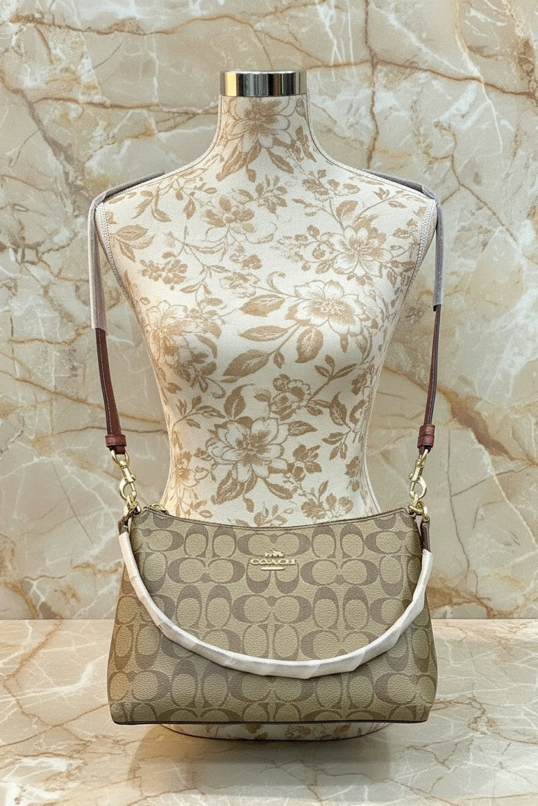 COACH BUNDLE LEWIS SHOULDER BAG/CROSSBODY BAG & ZIP AROUND WRISLET WALLET IN SIGNATURE CANVAS METTALIC CLAY LINING