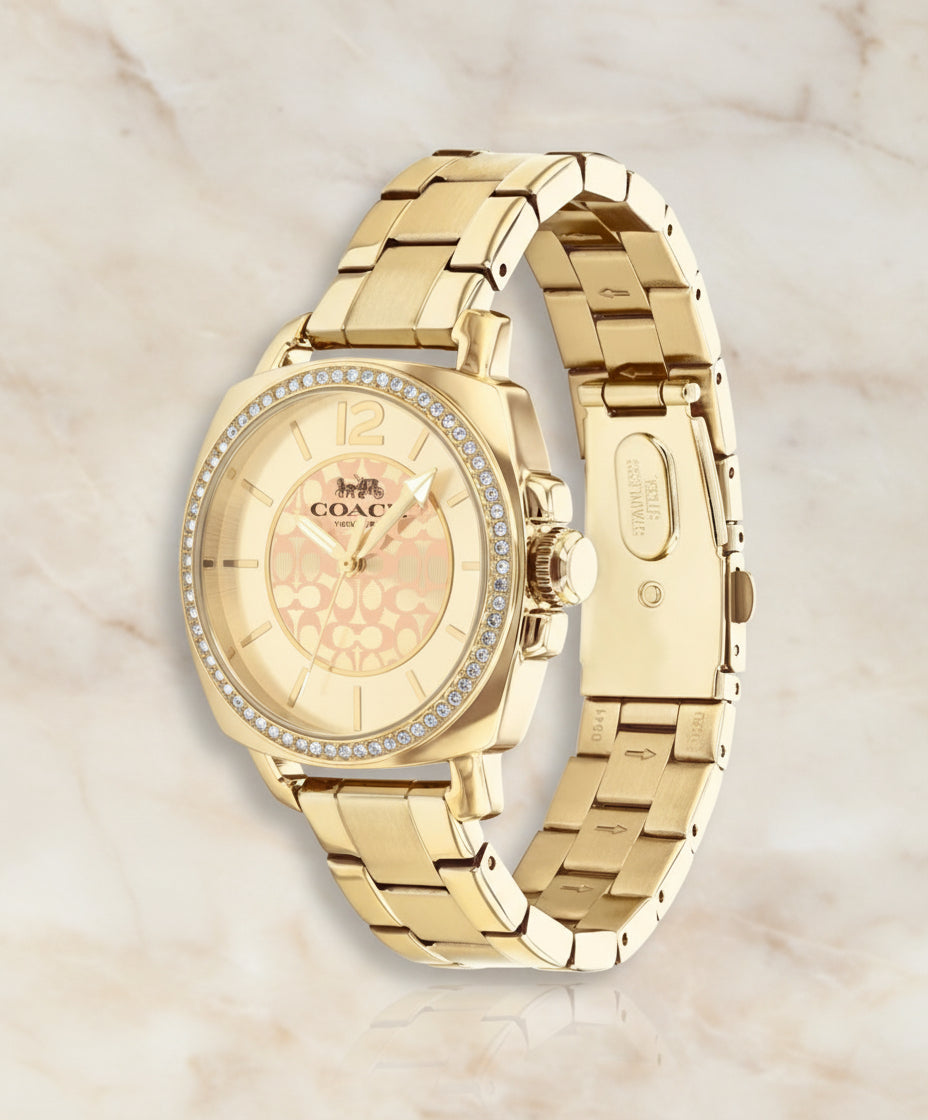 ساعة كوتش بوي فريند ذهبية من الفولاذ المقاوم للصدأ