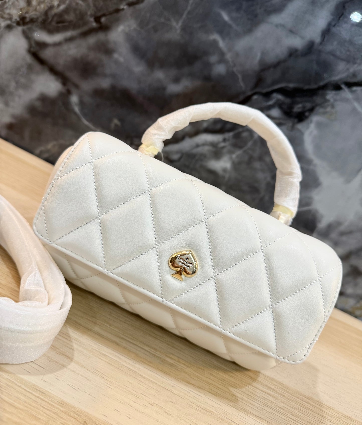 KATE SPADE QUILTED HEART BARREL TOP HANDLE/CROSSBODY - SMALL - MERINGUE