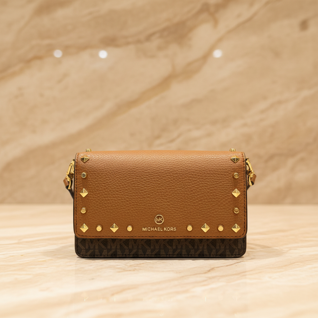 MICHAEL KORS Jet Set Small Studded Faux Leather & Logo Smartphone Crossbody Bag - SALE ‼️ With slight bumped in front ( From Boutique Store )