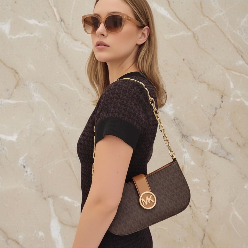 MICHAEL KORS CARMEN LEATHER POUCHETTE SHOULDER BAG ONLY