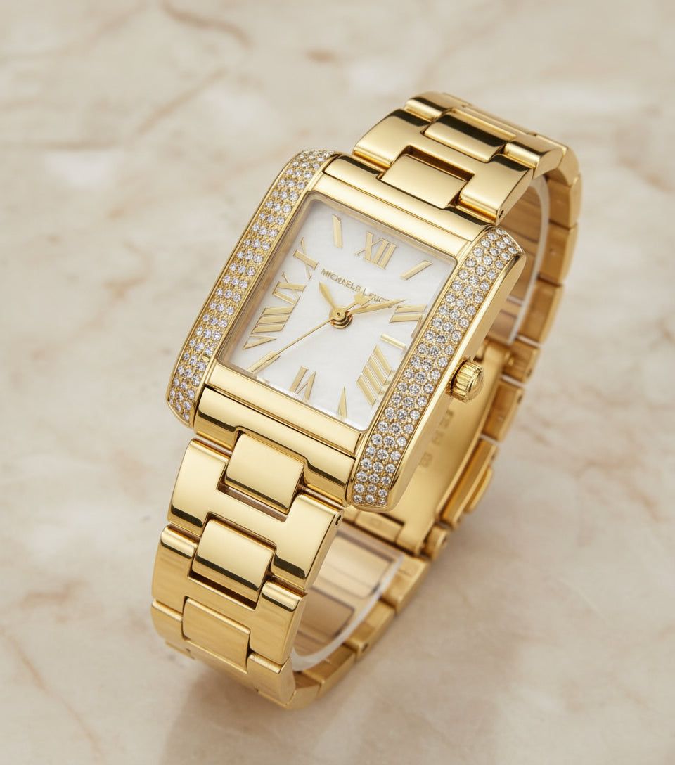 ساعة مايكل كورس إيمري ذهبية اللون - صغيرة مستطيلة