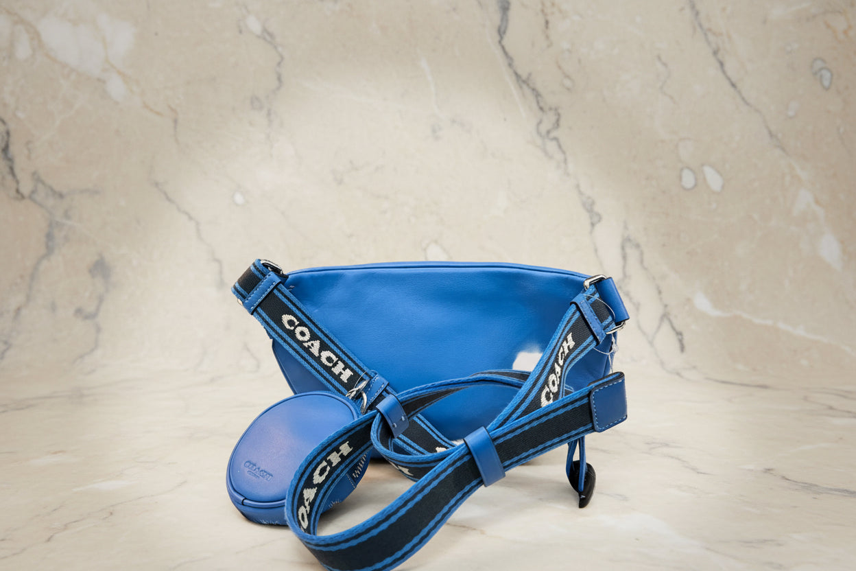 حقيبة خصر/حقيبة صدر/حقيبة جسم من كوتش إلياس، مصنوعة من قماش مميز بألوان متداخلة - كاكي/أزرق سباق