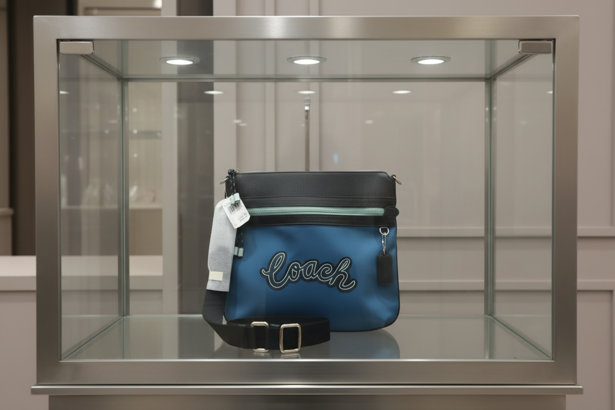 حقيبة كروسبودي من كوتش فال فايل - نايلون/جلد محبب، لون أزرق سماوي متعدد الألوان