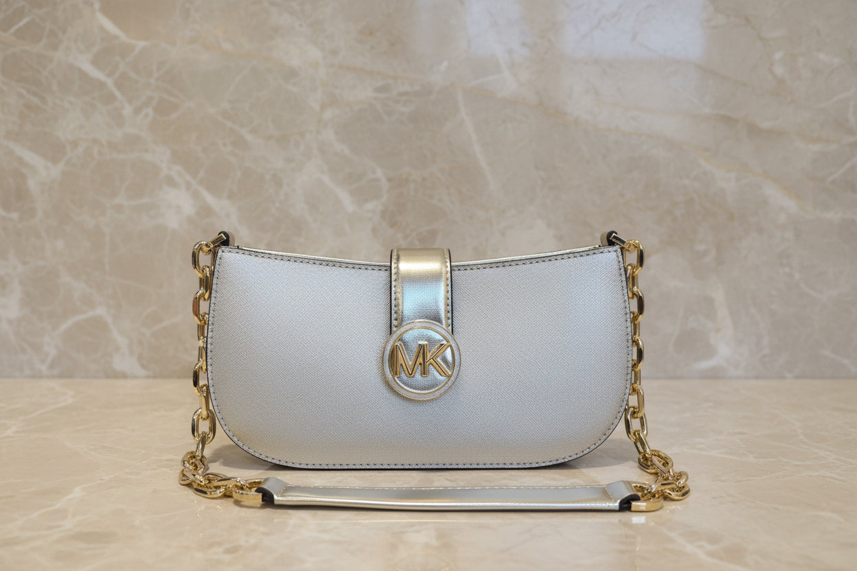 MICHAEL KORS CARMEN POUCHETTE SHOULDER BAG ONLY - PALE GOLD
