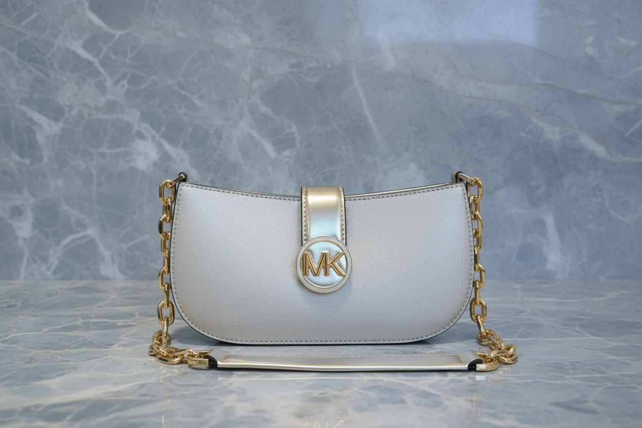 MICHAEL KORS CARMEN POUCHETTE SHOULDER BAG ONLY - PALE GOLD
