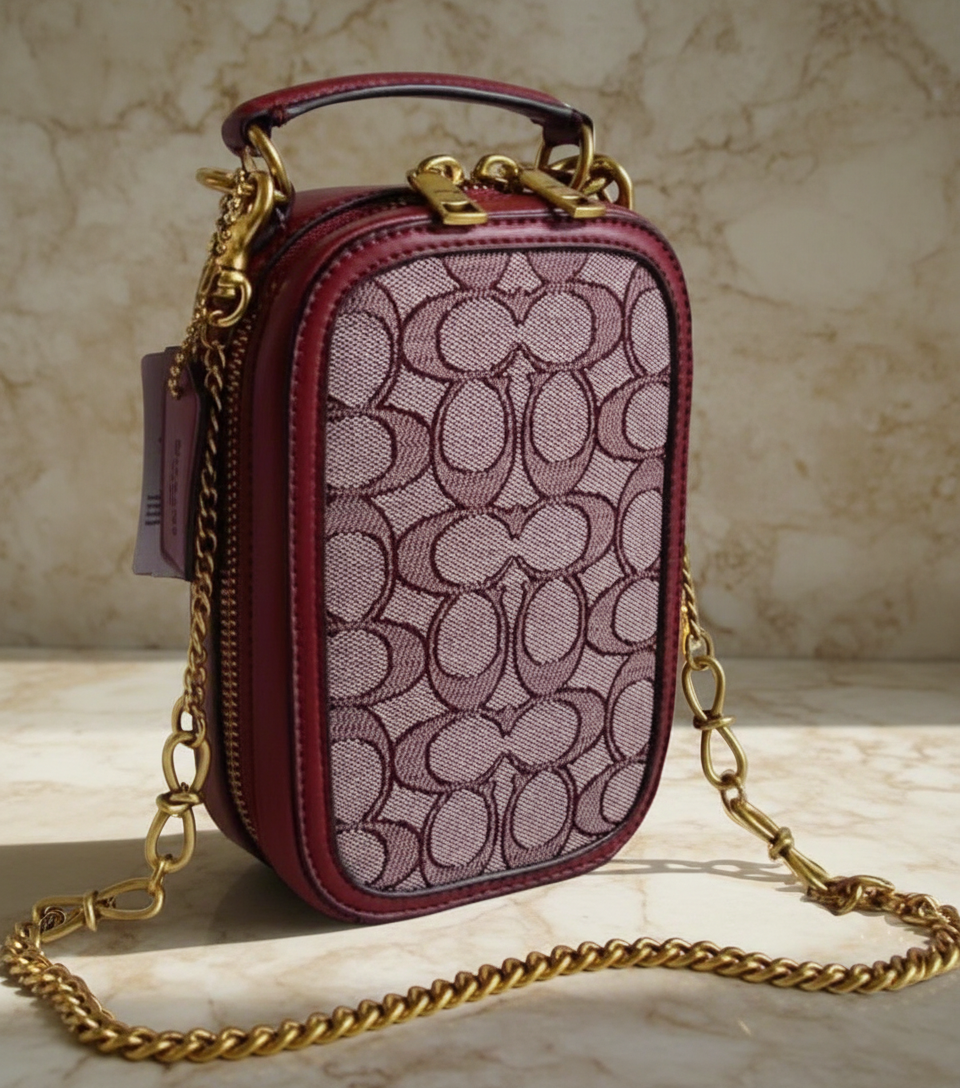 COACH ALIE PHONE CROSSBODY BAG IN SIGNATURE JACQUARD - OAK MAPLE ( FR. BOUTIQUE STORE )