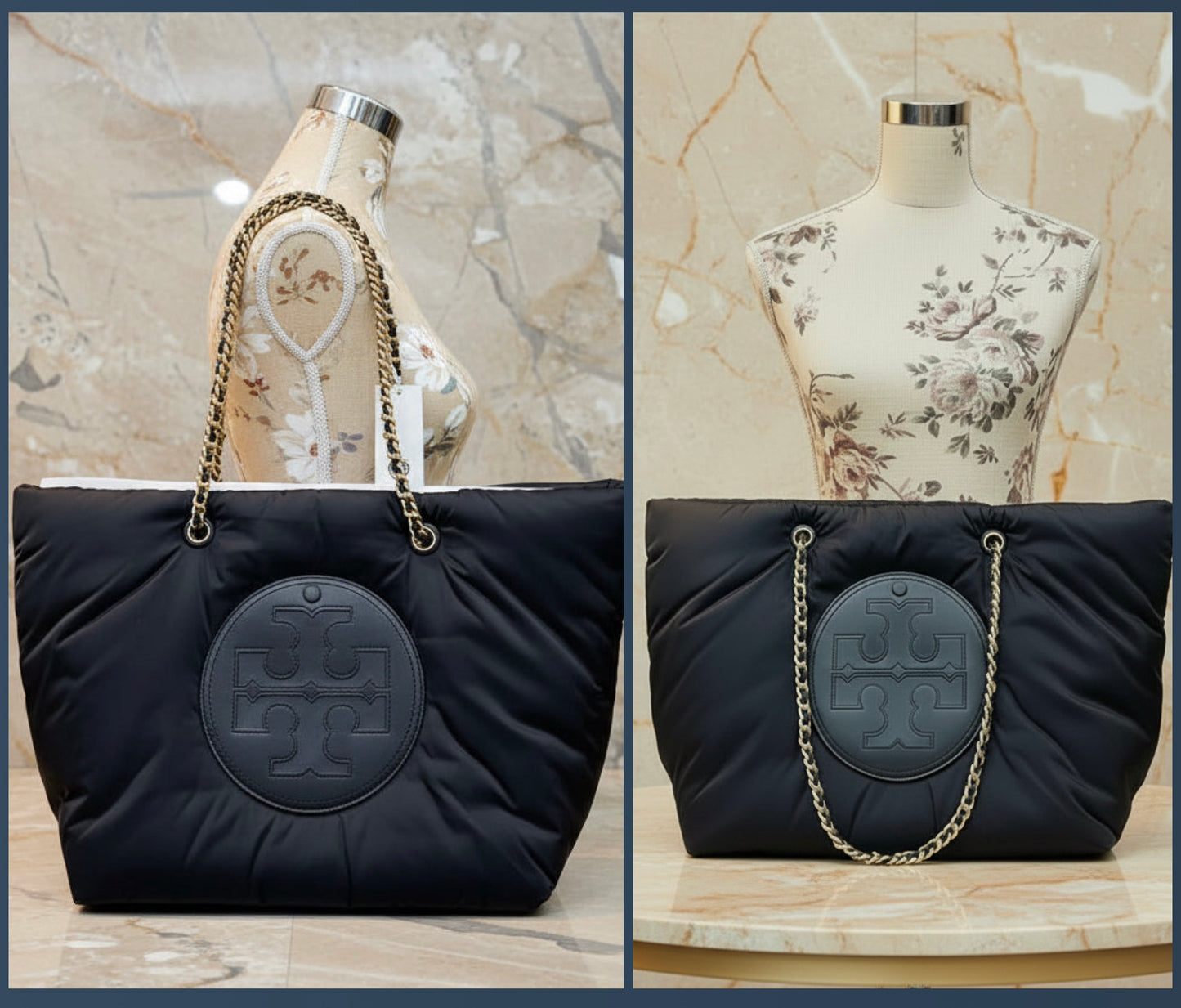 TORY BURCH ELLA PUPPY MAGNETIC CLOSURE CHAIN TOTE - BLACK