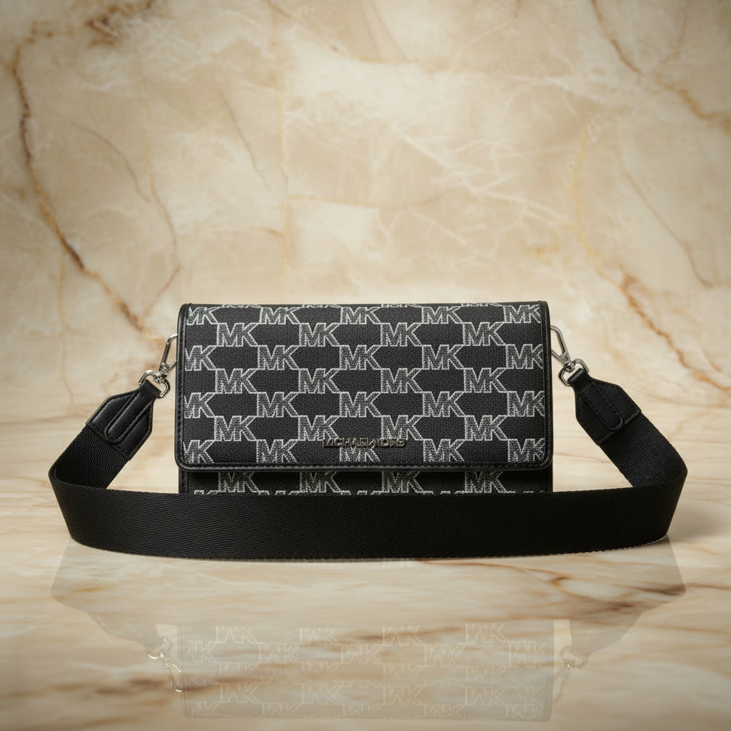 Michael Kors Jet Set Item Large Zip Around Wallet Crossbody Handbag Black Multi