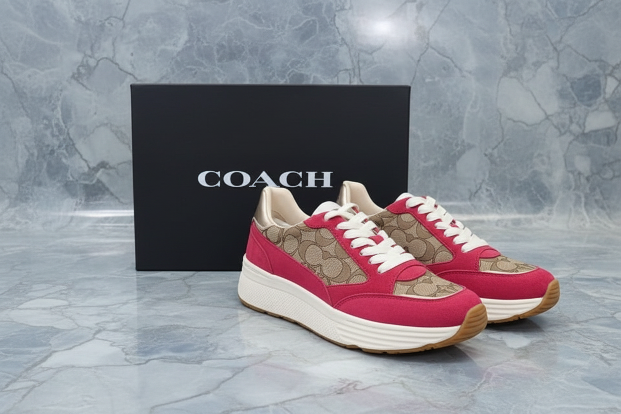 COACH JACQUARD SNEAKERS - SIG BROWN/RED