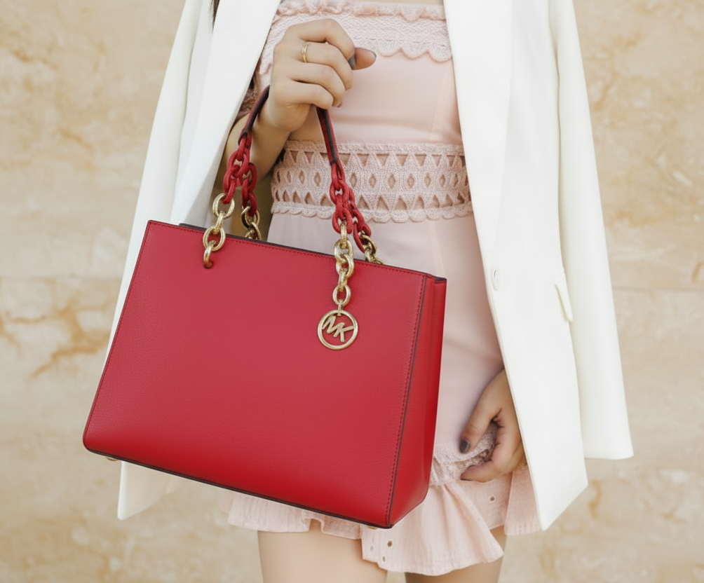 MICHAEL KORS CYNTHIA SATCHEL - SAFFIANO LEATHER -  RED - MEDIUM