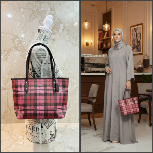 COACH MINI CITY TOTE WITH SHADOW PLAID PRINT