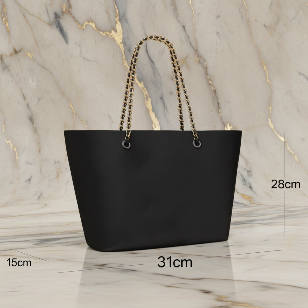 TORY BURCH ELLA PUPPY MAGNETIC CLOSURE CHAIN TOTE - BLACK