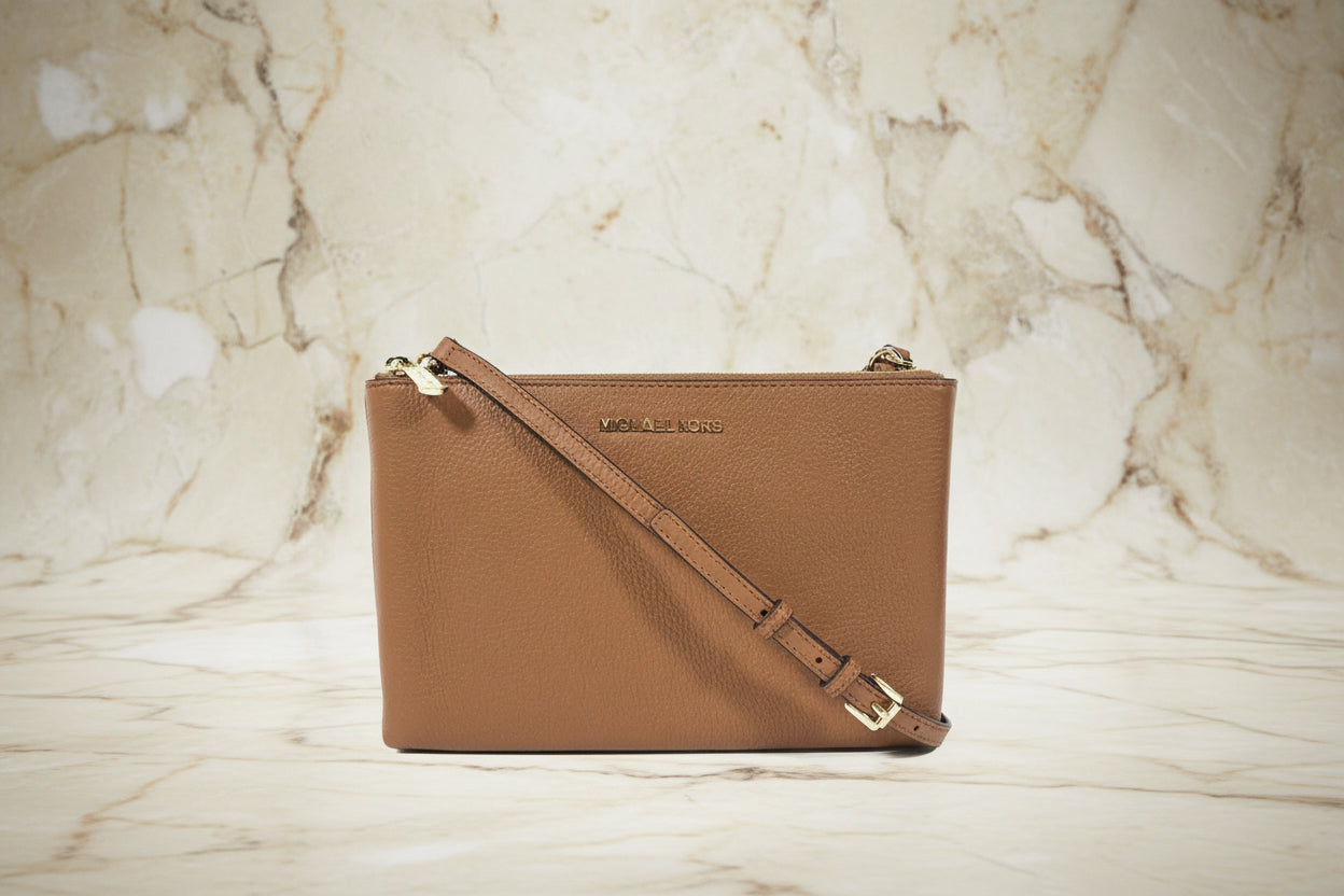 MICHAEL KORS DOUBLE ZIP GUSSET CROSSBODY - MONOBROWN/BROWN