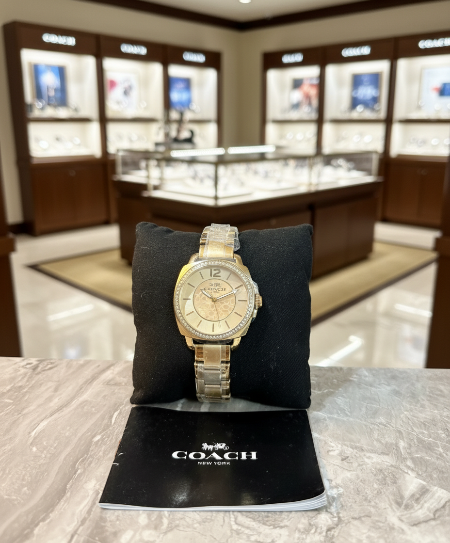 ساعة كوتش بوي فريند ذهبية من الفولاذ المقاوم للصدأ