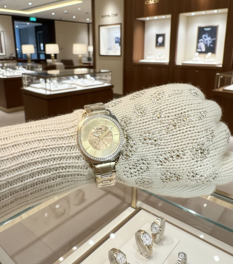 ساعة كوتش بوي فريند ذهبية من الفولاذ المقاوم للصدأ