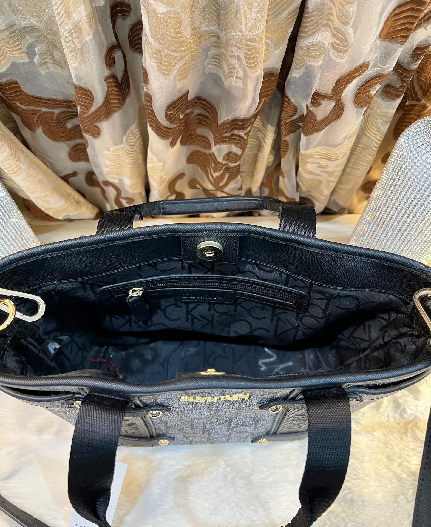 CALVIN KLEIN SATCHEL IN SIGNATURE CHARCOAL BLACK