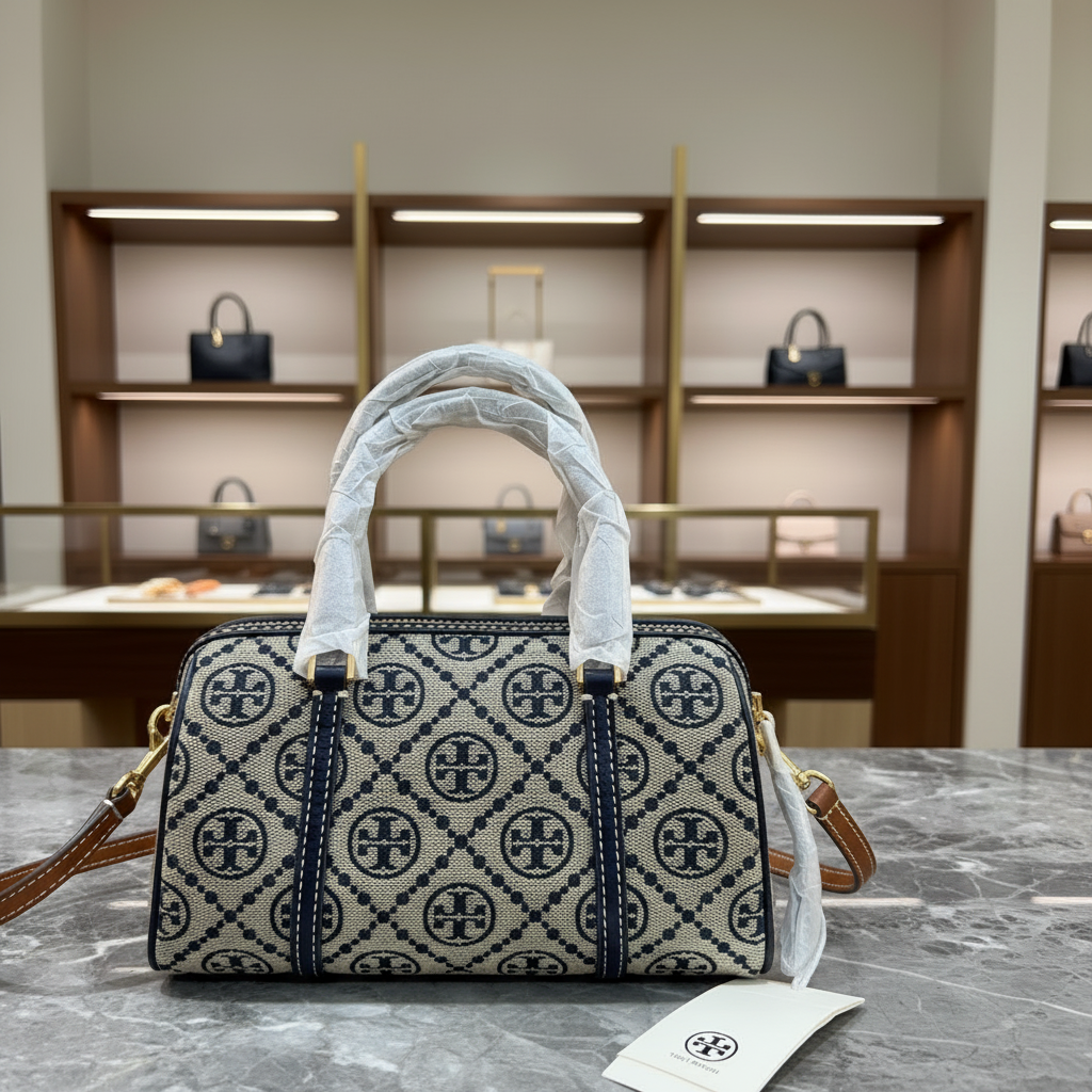 TORY BURCH PETITE BARREL/XBODY - T MONOGRAM NAVY BLUE