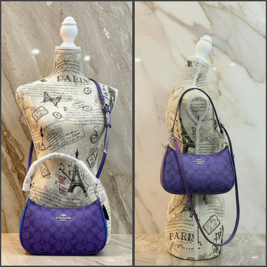 COACH TERI SHOULDER BAG/CROSSBODY BAG - IN SIGNATURE CANVAS PURPLE BLOCKED COLOR