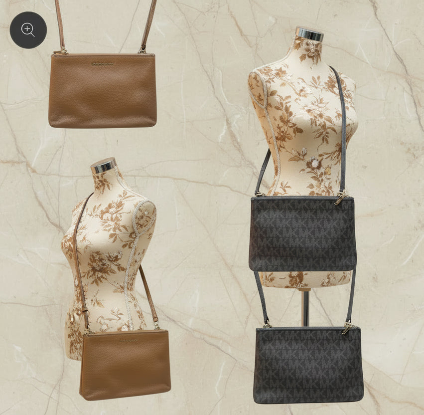 MICHAEL KORS DOUBLE ZIP GUSSET CROSSBODY - MONOBROWN/BROWN