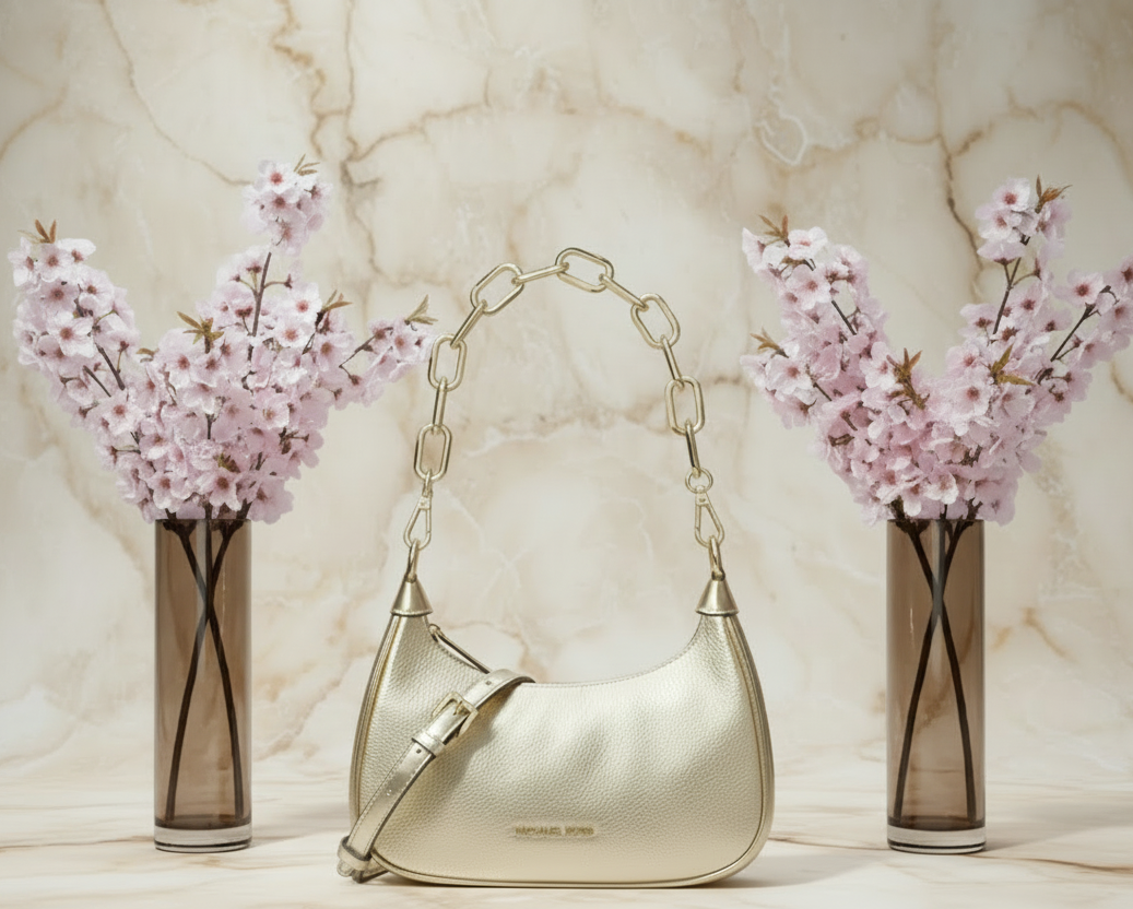 MICHAEL KORS MINI CORA CHAIN SHOULDER BAG/CROSBODY BAG - METTALIC PEBBLE GOLD