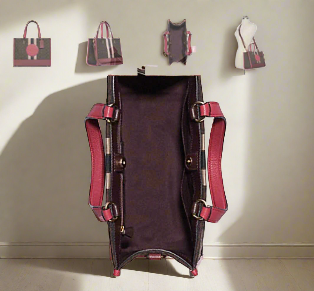 COACH DEMPSEY TOTE CARRYALL MEDIUM IN SIGNATURE JACQUARD CANVAS CENTER STRIPE STRAWBERRY HAZE