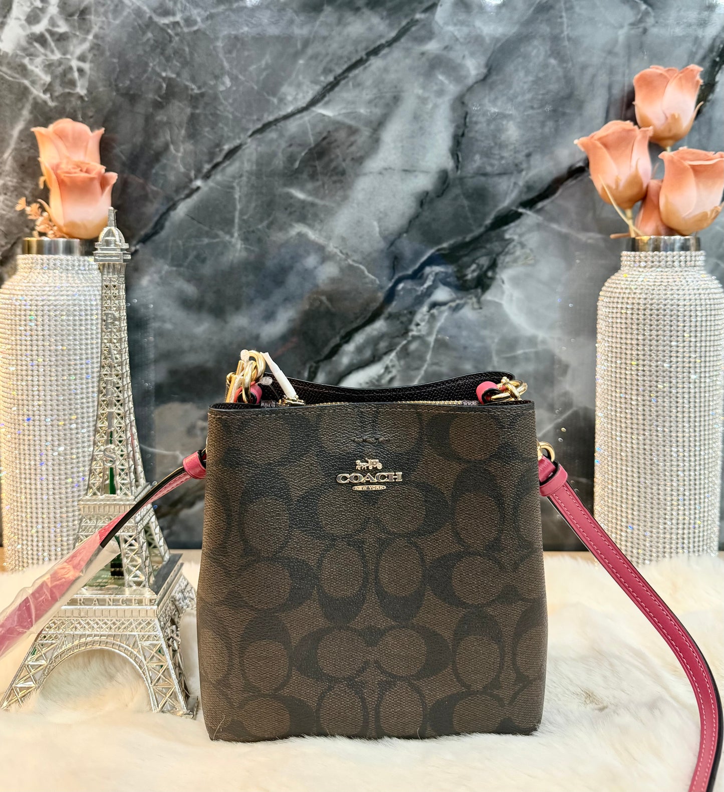 COACH MINI TOWN BUCKET - SIGNATURE COATED CANVAS & SMOOTH LEATHER