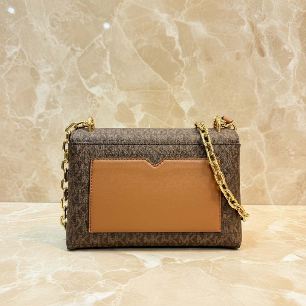 MICHAEL KORS CECE MEDIUM FLAP MONO BROWN