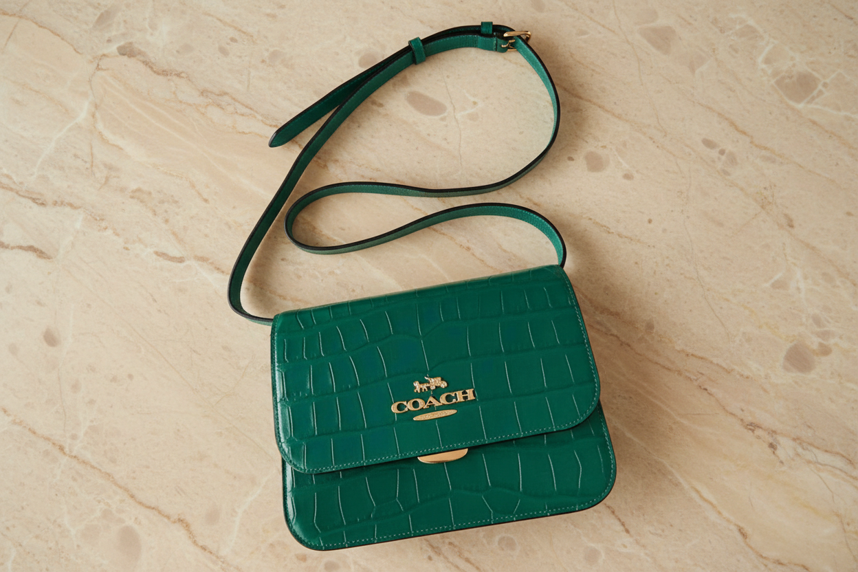 حقيبة كروسبودي كوتش برين ذات غطاء قلاب - لون اليشم