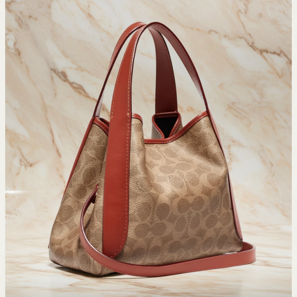 COACH HADLEY HOBO 21 - SIGNATURE CANVAS TAN RUST