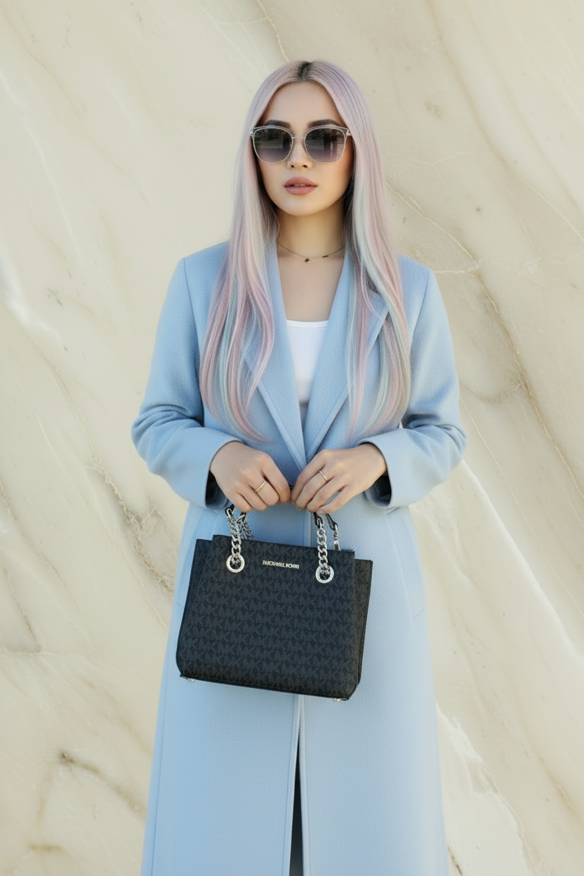 MICHAEL KORS SMALL TEAGEN LEATHER SATCHEL - SIGNATURE ADMIRAL BLUE