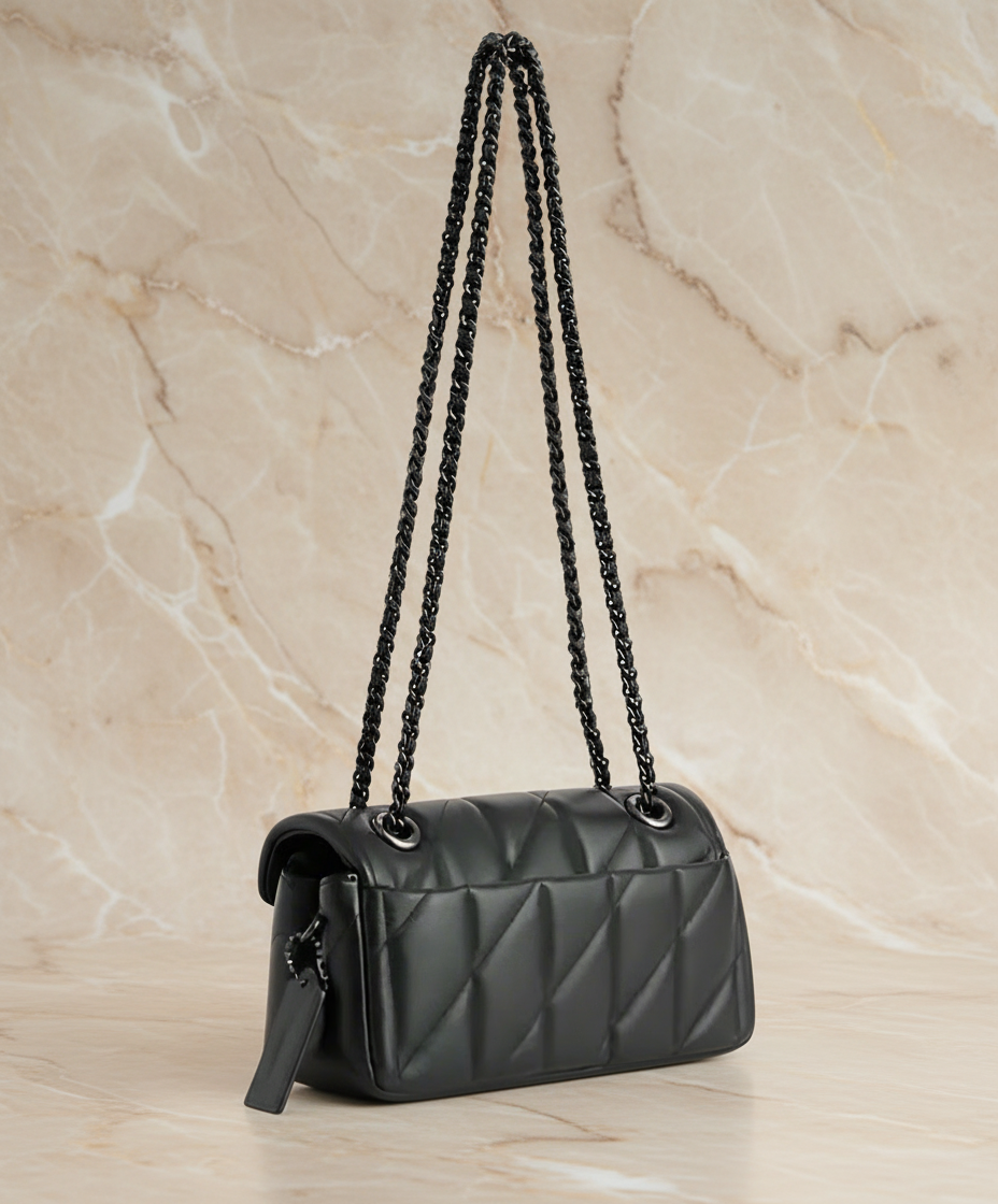 حقيبة كوتش مبطنة بنقشة تابي 20 - جلد نابا - أسود