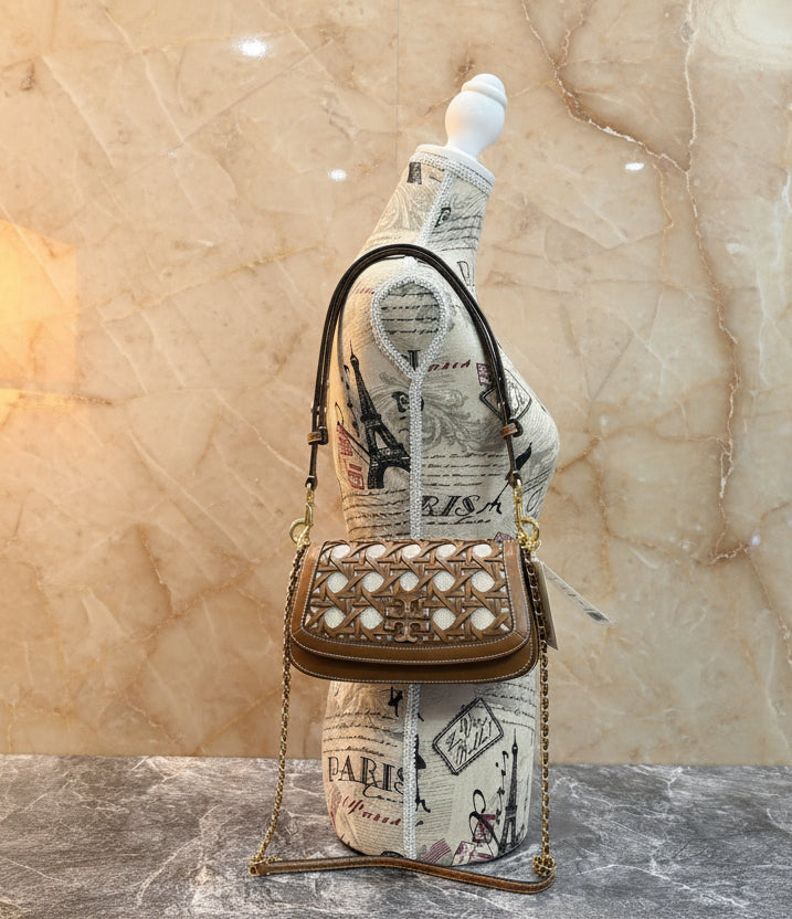 حقيبة كتف/حقيبة يد قابلة للتحويل من قماش بريتن المنسوج من توري بورش - لون موس