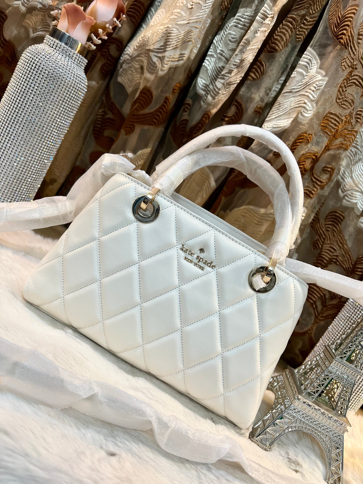 Kate Spade Carey Quilted Satchel Small - White