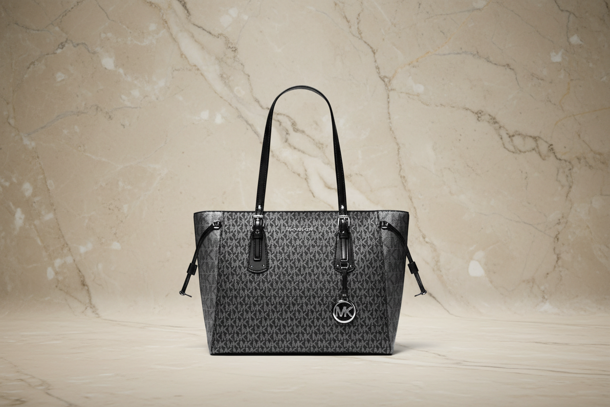 MICHAEL KORS VOYAGER 2 TONE METALLIC LOGO TOTE - MEDIUM