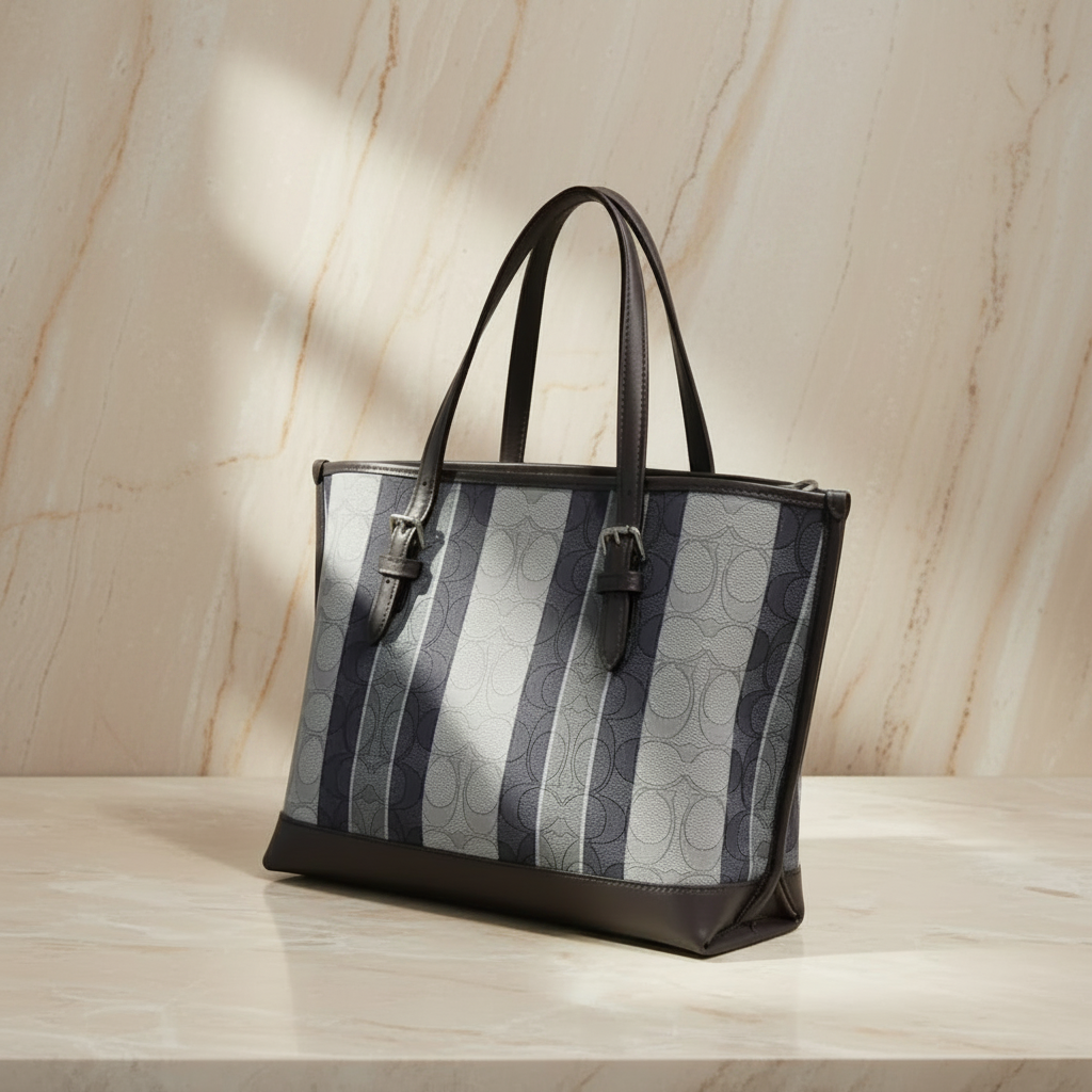 COACH MOLLIE TOTE 25 IN SIGNATURE JACQUARD WITH STRIPES - SILVER/MIDNIGHT MULTI