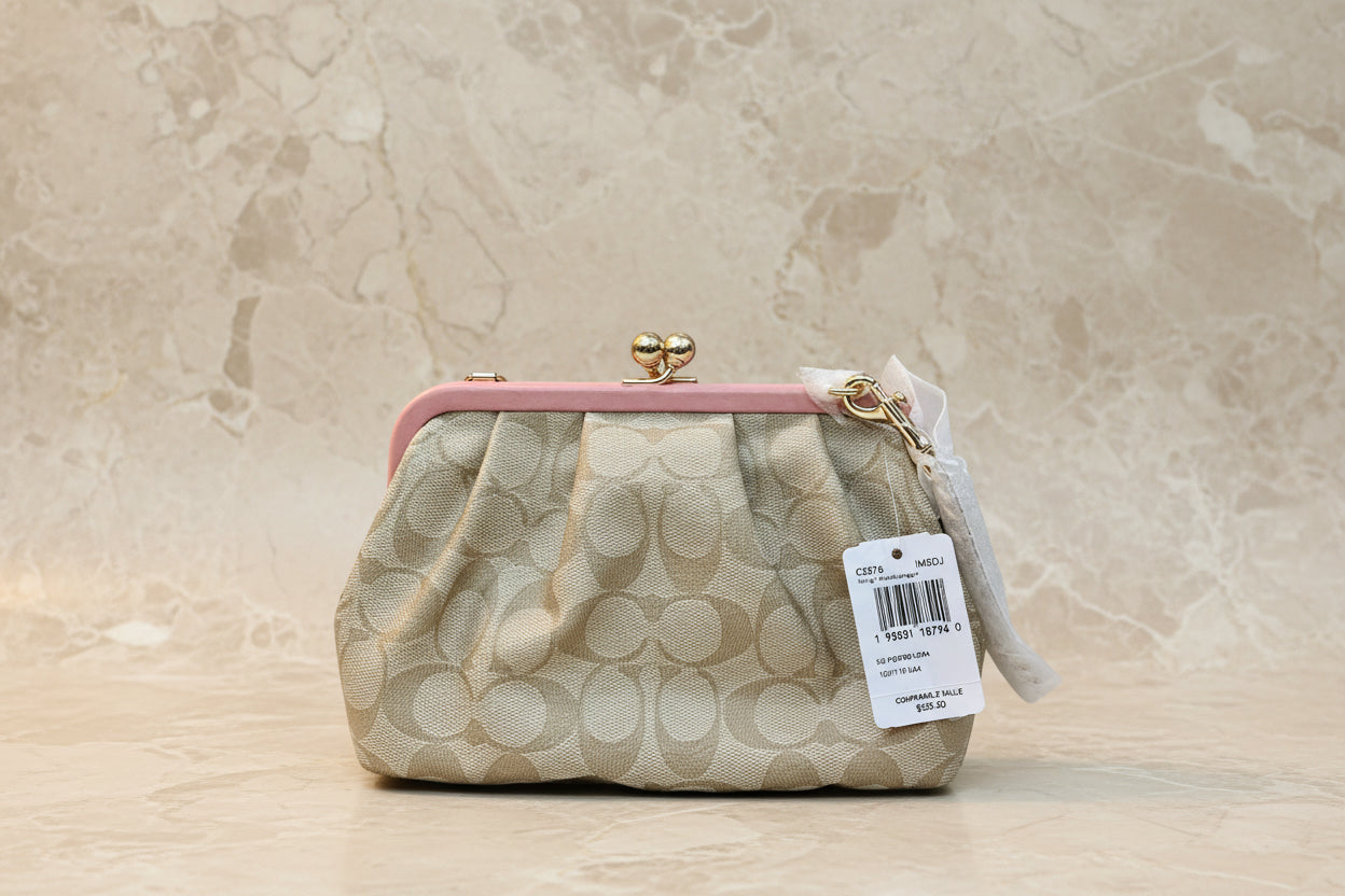 COACH NORA KISSLOCK CLUTCH/CROSSBODY IN SIGNATURE CHALK/IVORY/PINK