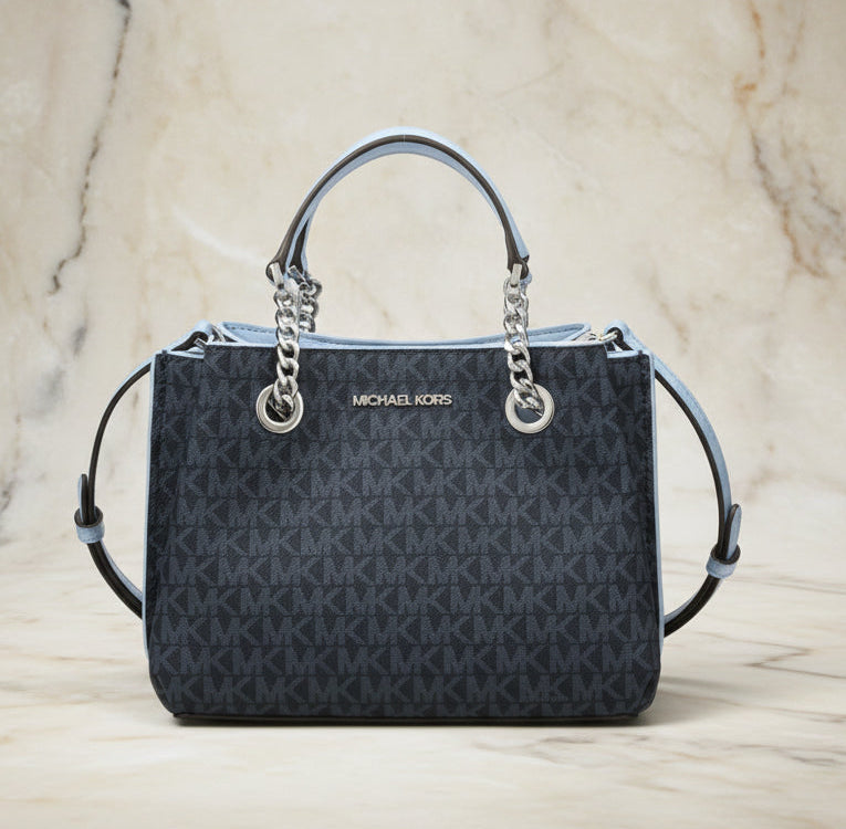 MICHAEL KORS SMALL TEAGEN LEATHER SATCHEL - SIGNATURE ADMIRAL BLUE