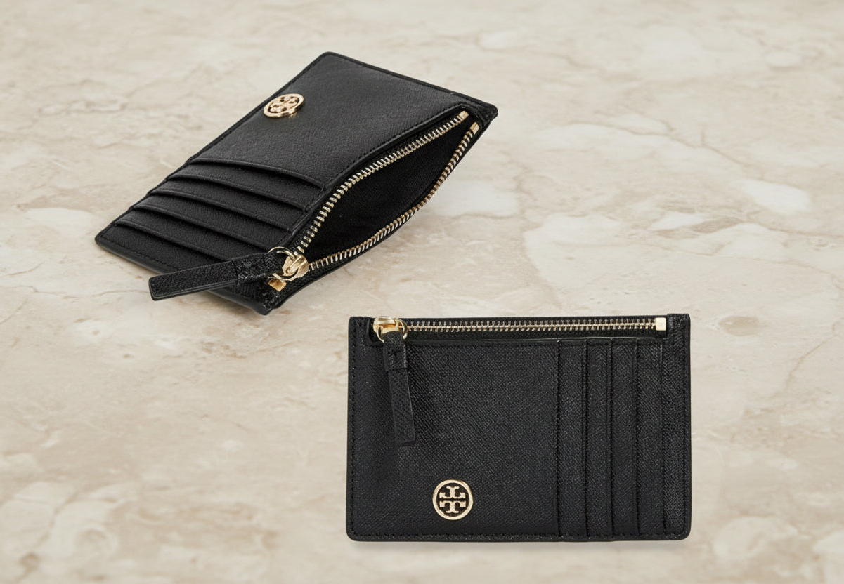 TORY BURCH ROBINSON SLIM LEATHER ZIP-TOP CARD CASE