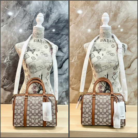 حقيبة يد كوتش روبي 25 ساتشيل من قماش الجاكار المميز - لون بني فاتح/كاكاو