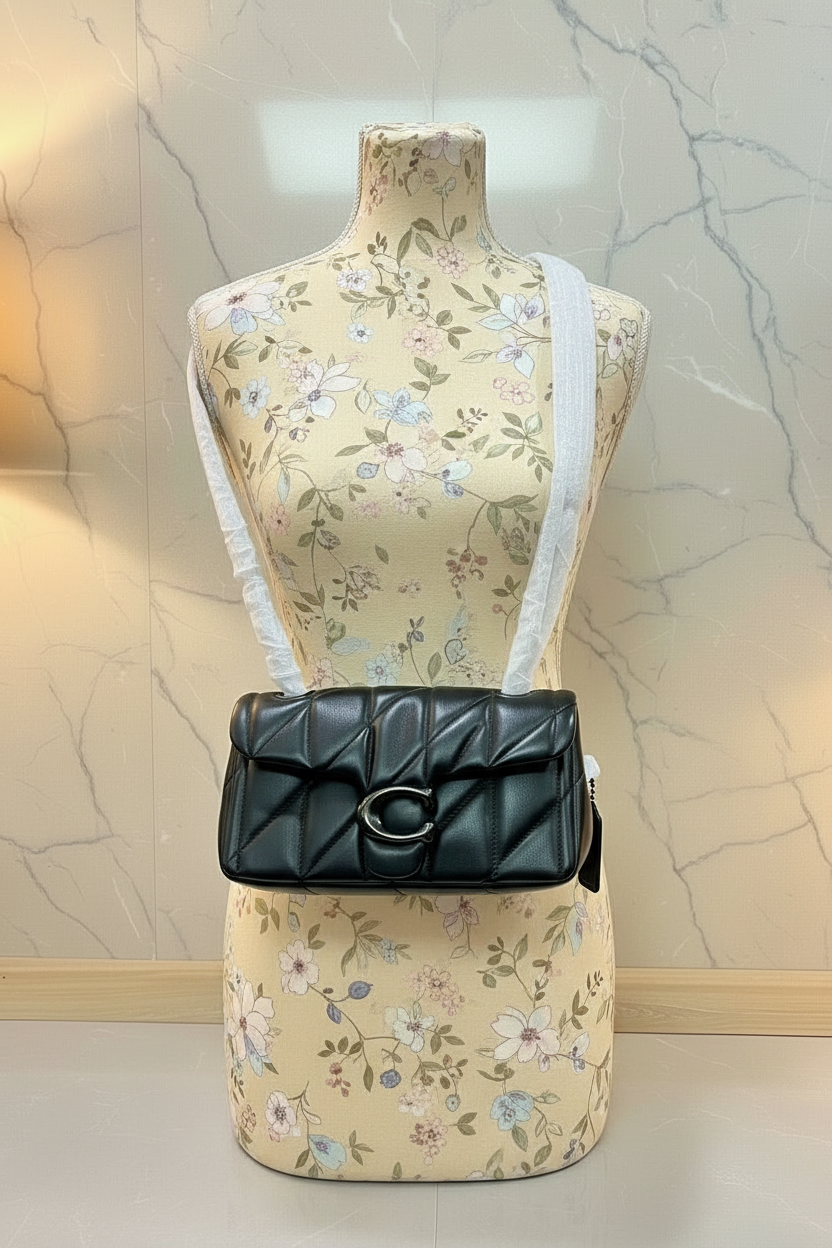 حقيبة كوتش مبطنة بنقشة تابي 20 - جلد نابا - أسود