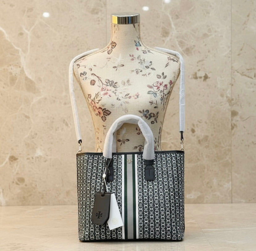 TORY BURCH GEMINI LINK ZIP TOP TOTE SMALL CANVAS