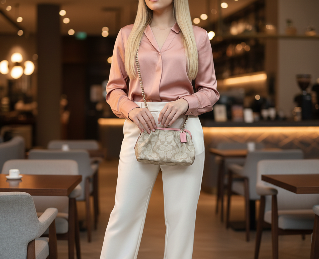 COACH NORA KISSLOCK CLUTCH/CROSSBODY IN SIGNATURE CHALK/IVORY/PINK