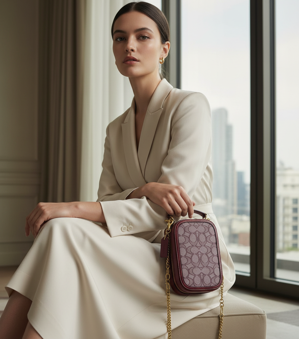 حقيبة كروسبودي للهاتف من كوتش آلي مصنوعة من قماش الجاكار المميز - خشب البلوط والقيقب (متوفرة في متجر بوتيك فرنسي)