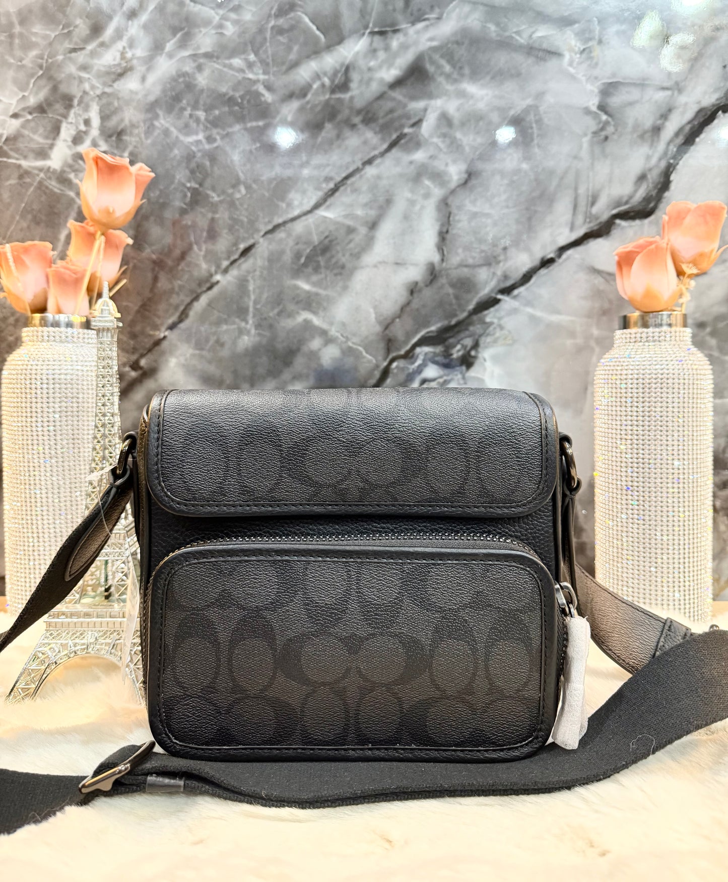 COACH SULLIVAN FLAP CROSSBODY - SIGNATURE CANVAS/CHARCOAL BLACK