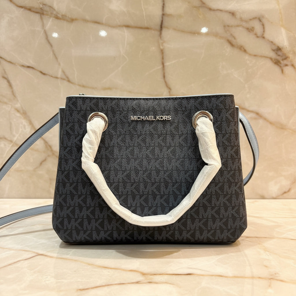 MICHAEL KORS SMALL TEAGEN LEATHER SATCHEL - SIGNATURE ADMIRAL BLUE