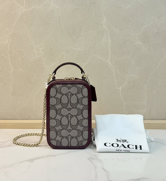 COACH ALIE PHONE CROSSBODY BAG IN SIGNATURE JACQUARD - OAK MAPLE ( FR. BOUTIQUE STORE )